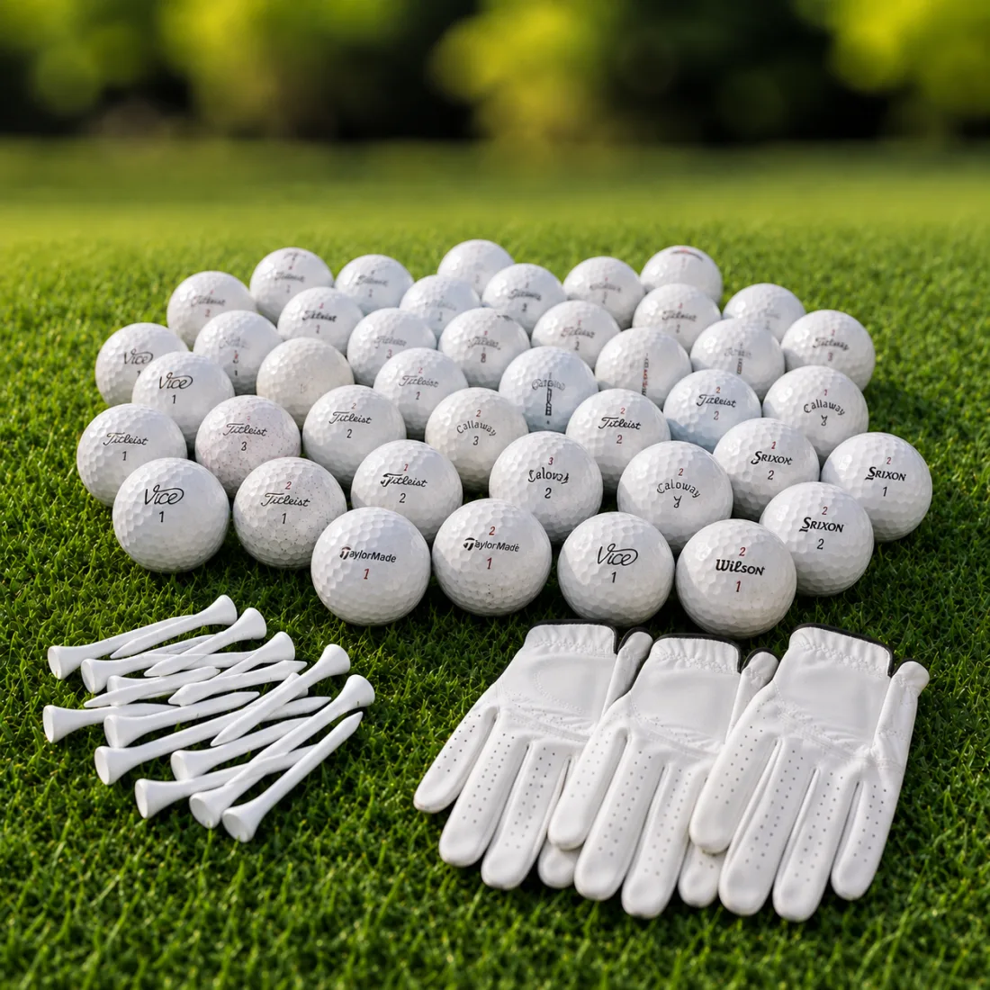Golf Starter Pack (40 Recycled Balls, 20 Tees, 3 Gloves)
