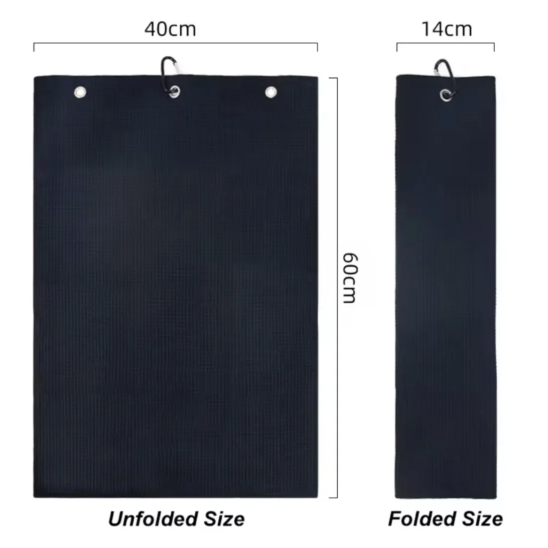 Premium Black Tri-Fold Golf Towel with Carabiner Clip